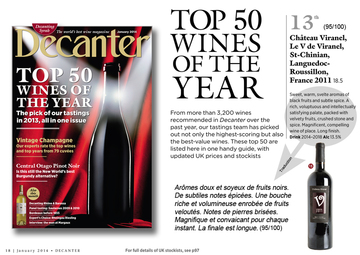 The Decanter Mag selected the Saint-Chinian - V de Viranel as one of the 50 best wines of the world !